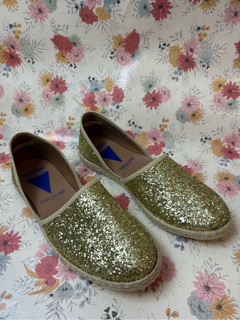Verbenas Gold Glitter Espadrille Flats